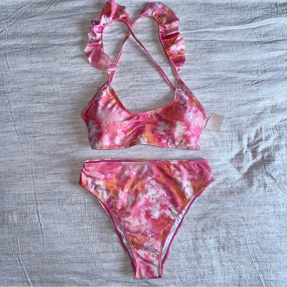 La La Swim Junior 2-Piece Pink Tye Dye High Waist Bikini Swim Suit set
